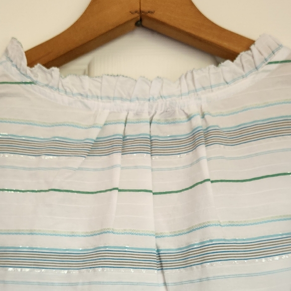 Ruffle Trim Shell - Beaumont Stripe Sleevless Blouse - Picture 5 of 12